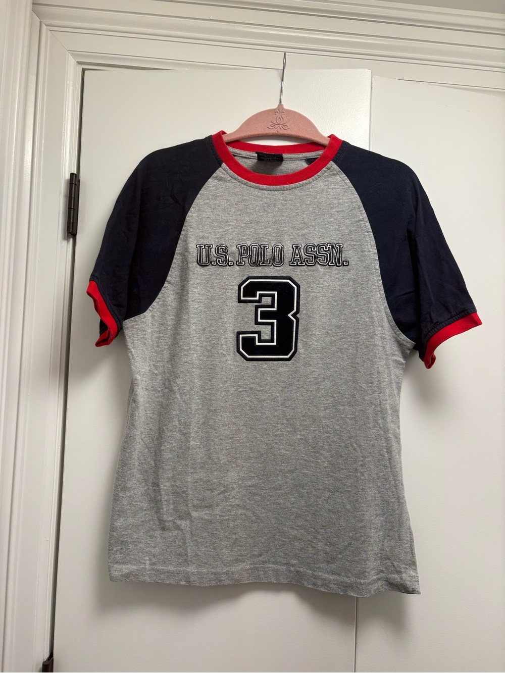 Vintage U.S. Polo Assn. Gray Tee with Navy Sleeves and Red Trim